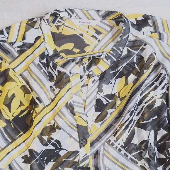 Tanjay Yellow Black Semi Sheer Blouse, Large - Picture 3 of 10